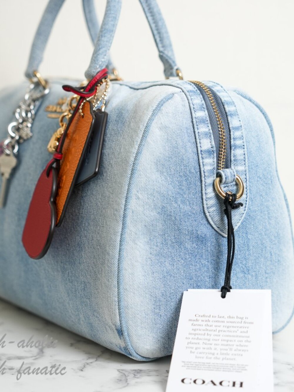 Coach CDY75 Rowan Large Satchel Bag In Loved Denim With Charms Light Indigo NWT - Picture 10 of 16